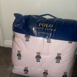 Polo Ralph Lauren Pink Striped Comforter with Teddy Bears